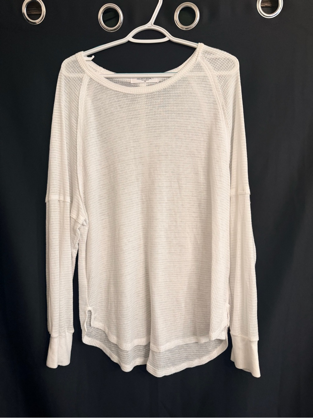 Project Social T White Waffle Knit Long Sleeve Oversized Top Size L